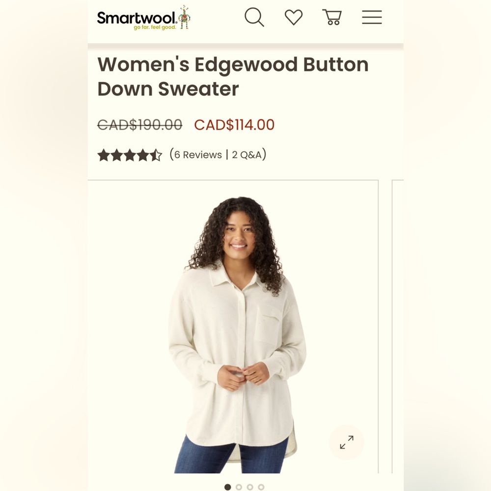 Smartwool lightweight cream wool sweater/shirt size L
